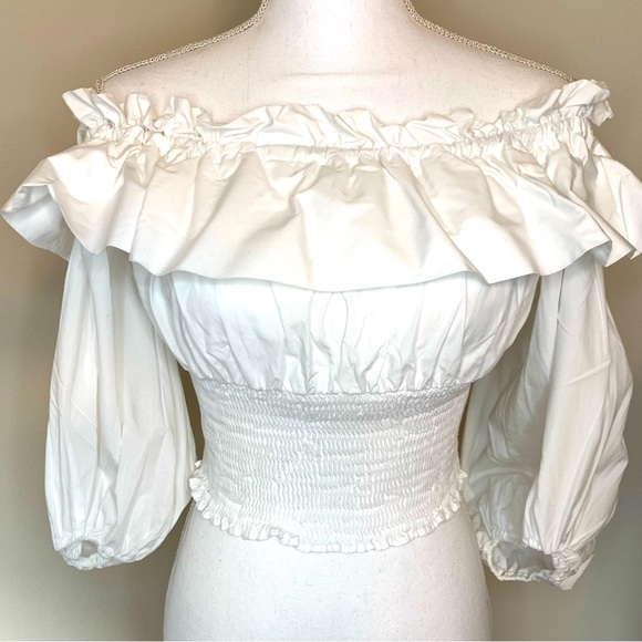 Zara Tops - Zara Ruffle Cropped White Boho Puff Sleeve Womens Top Blouse Size Small